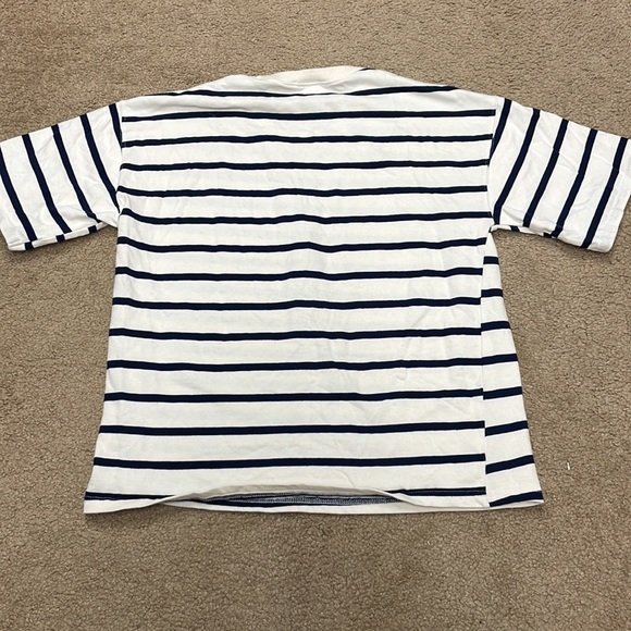 Zara women navy blue and cream striped tee. Small - Picture 4 of 4